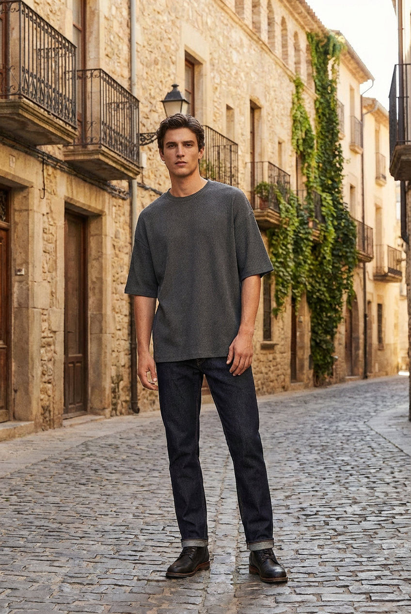 Men's Oversized Ribbed Crew Neck T-Shirt