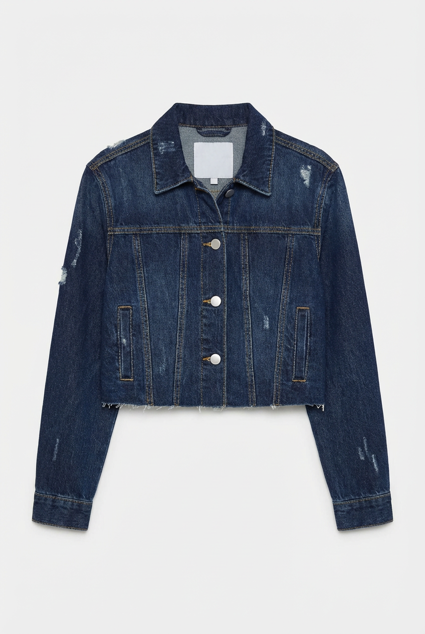 Women's Cropped Distressed Denim Jacket