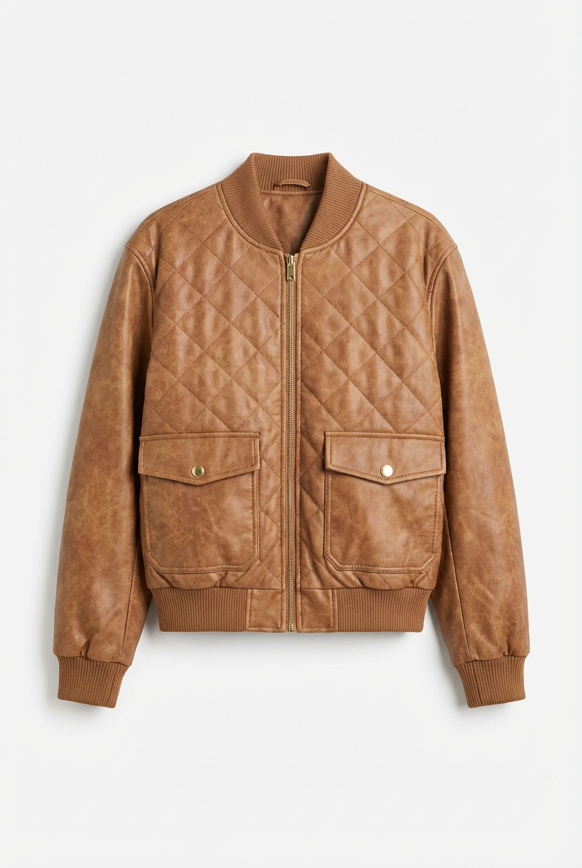 Women's Quilted Faux Leather Bomber Jacket