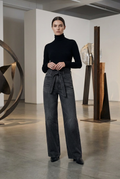 Women's Washed Black High-Rise Wide-Leg Tie-Waist Jeans