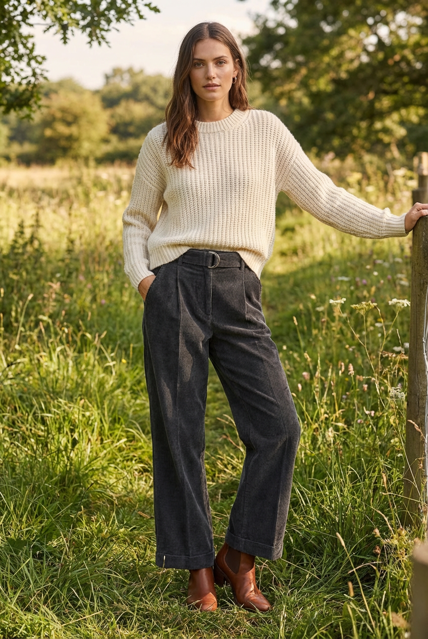 Women's High-Waisted Wide-Leg Corduroy Trousers