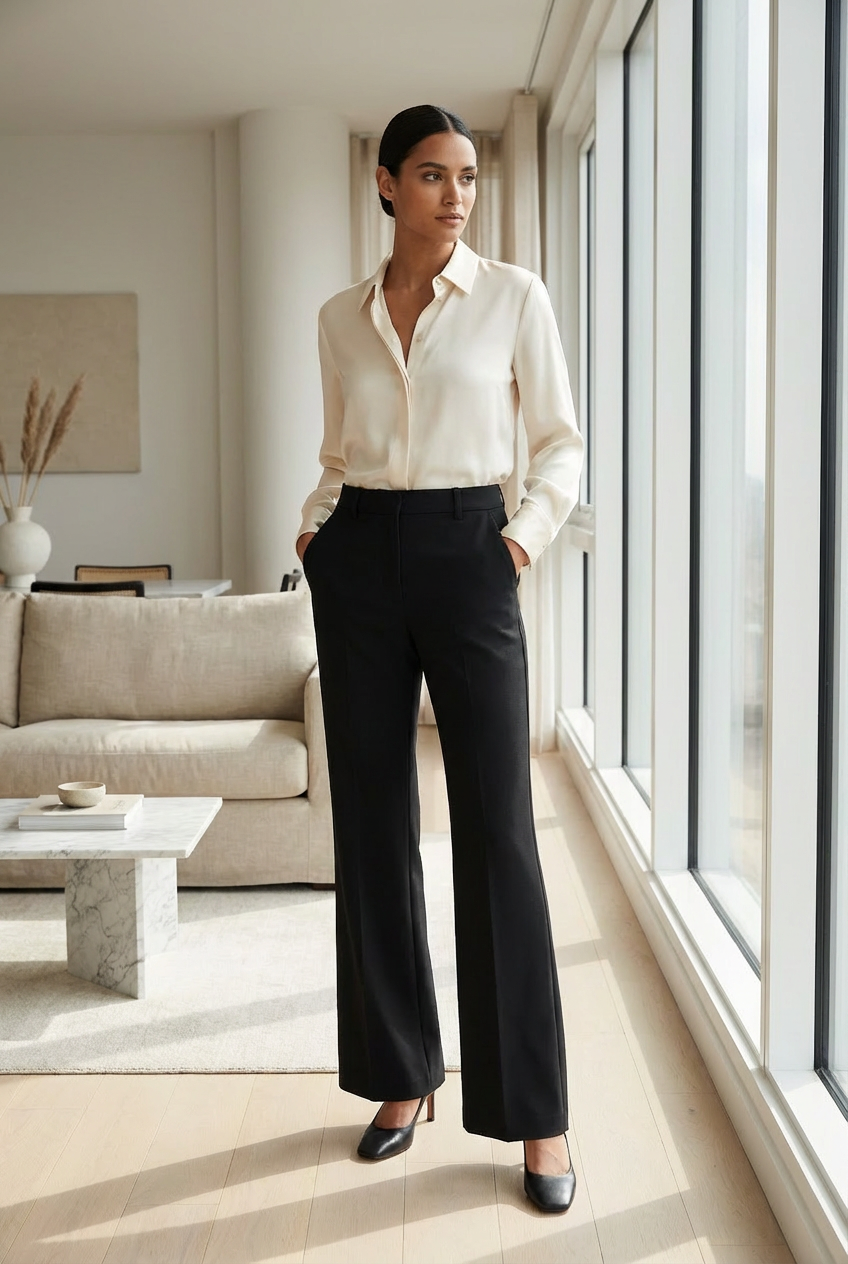 Women's Black High-Waist Flared Tailored Trousers