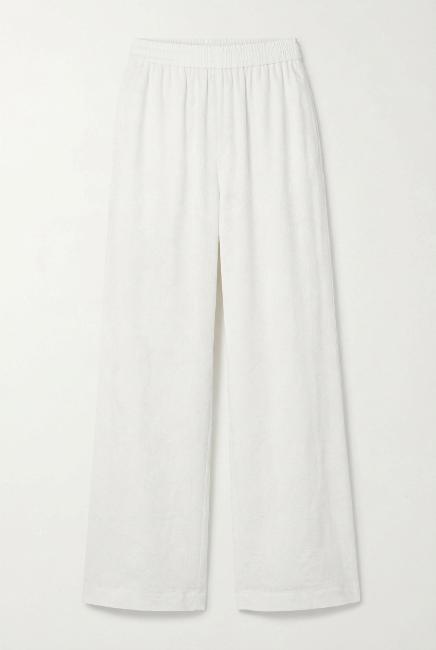 Ivory Textured Wide-Leg Trousers with Elastic Waist