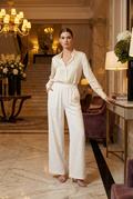 Ivory Textured Wide-Leg Trousers with Elastic Waist