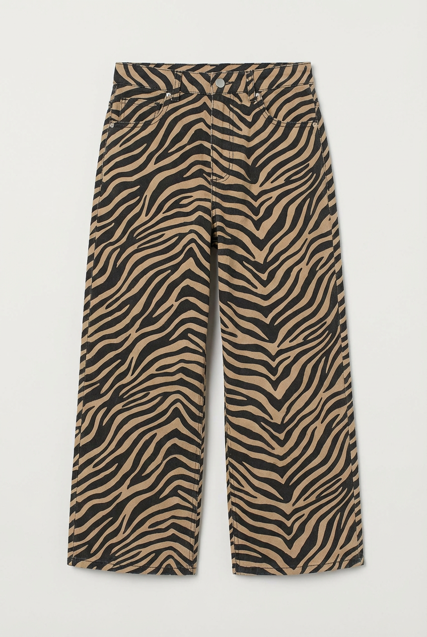 Women's Zebra Print High-Waist Wide-Leg Cropped Jeans
