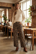 Women's Zebra Print High-Waist Wide-Leg Cropped Jeans