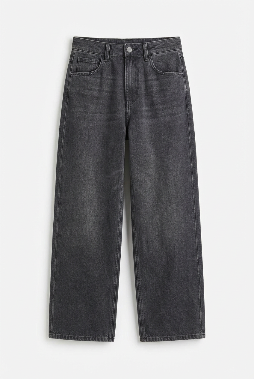 Men's Washed Black Wide-Leg Denim Jeans