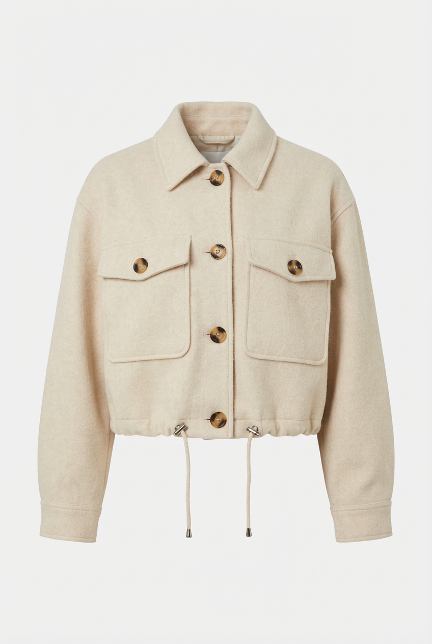 Women's Cropped Wool-Blend Collared Shacket