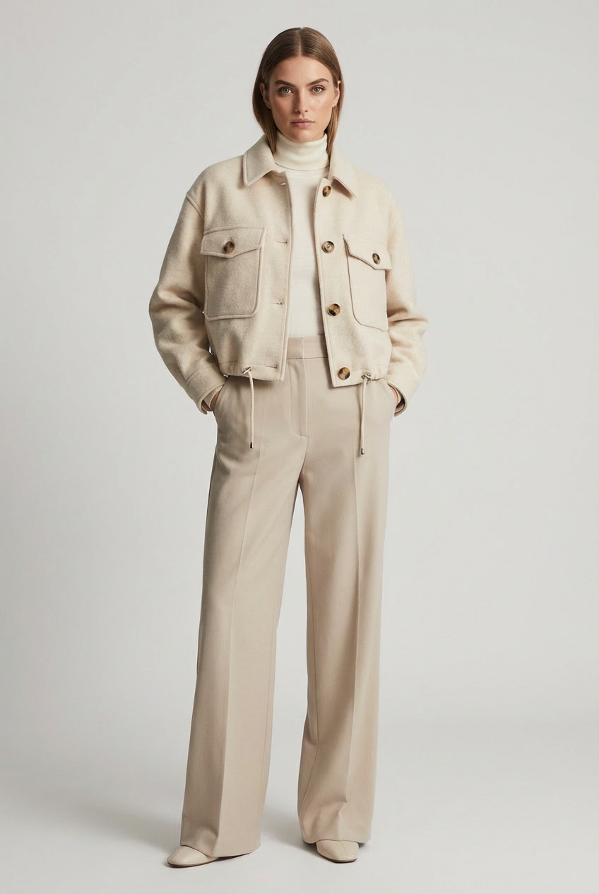 Women's Cropped Wool-Blend Collared Shacket