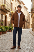 Men's Brown Corduroy Quilted Hooded Jacket