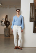 Women's Light Blue Cable Knit V-Neck Sweater