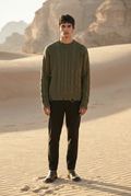 Men's Distressed Cable Knit Sweater