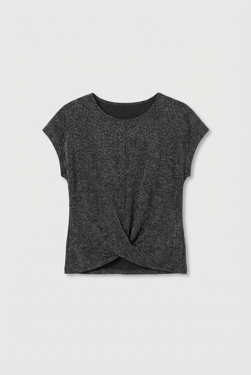 Women's Shimmer Ribbed Twist-Front Top