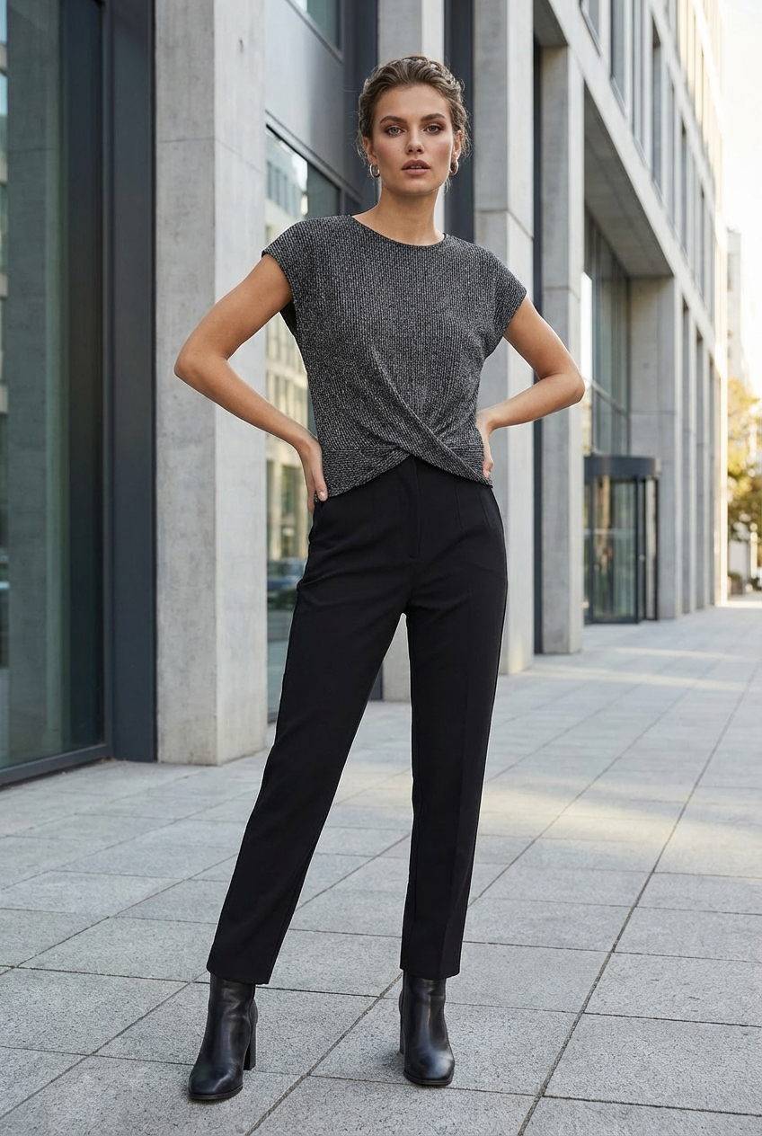 Women's Shimmer Ribbed Twist-Front Top