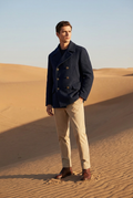 Men's Navy Herringbone Wool Blend Peacoat