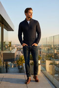Men's Navy Cable Knit Quarter-Zip Sweater