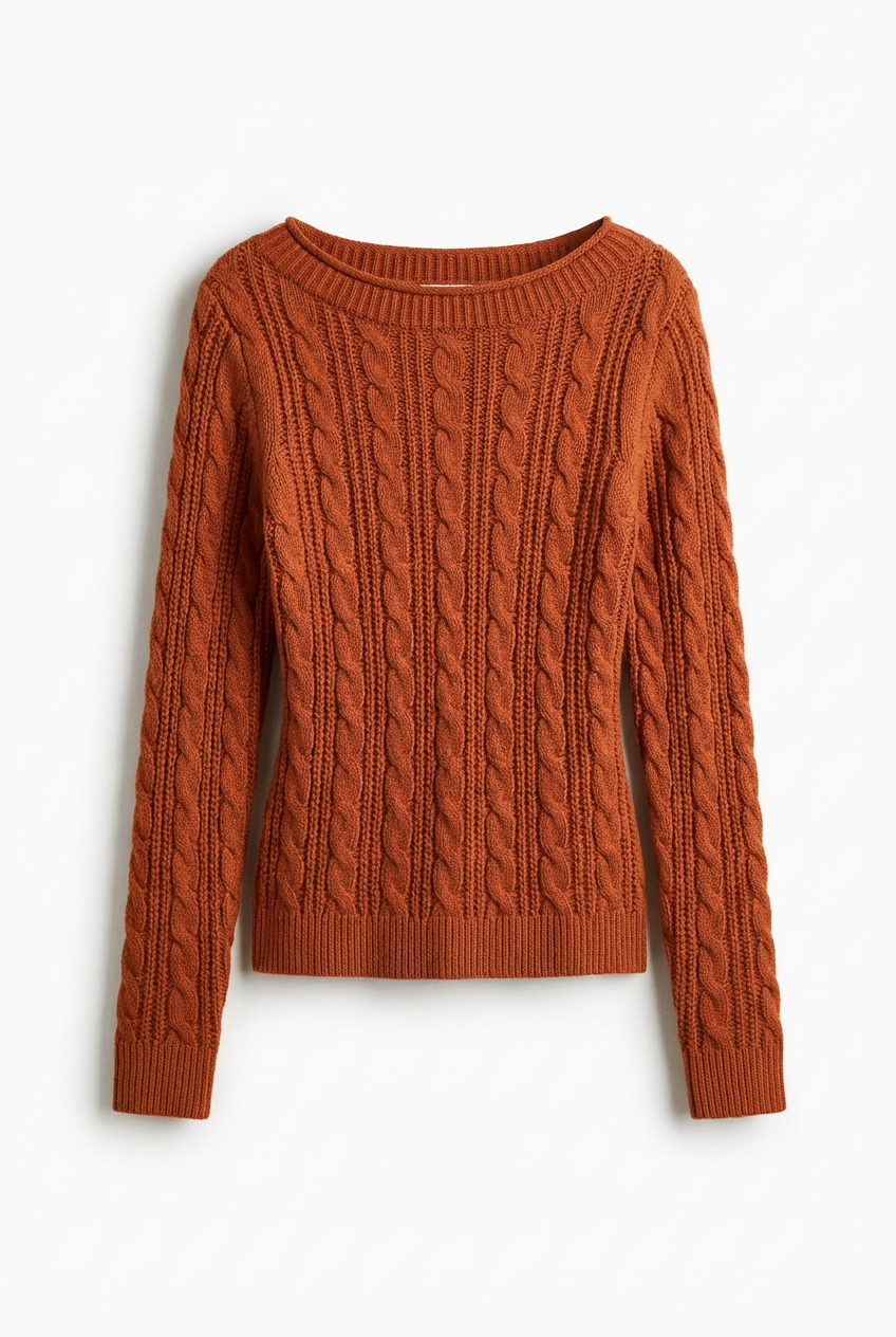 Women's Rust Orange Cable Knit Sweater