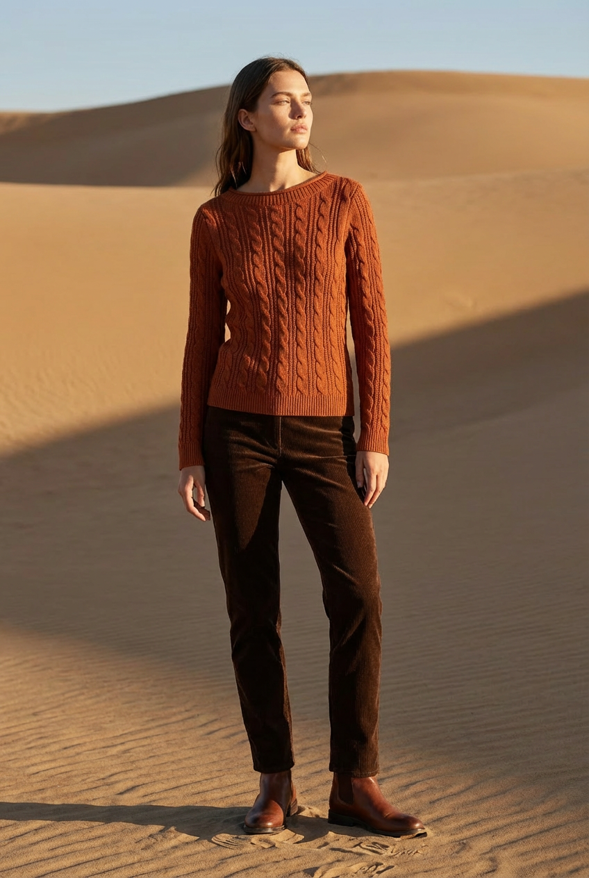 Women's Rust Orange Cable Knit Sweater